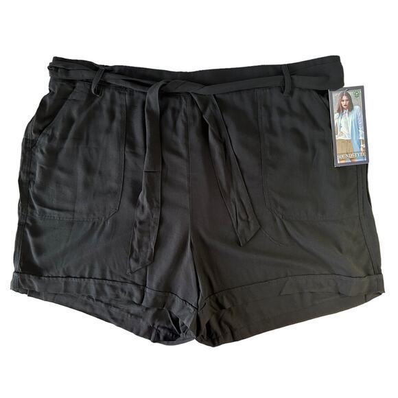Sound Style Women's Soft & Comfy Shorts w/ Tie Belt & Pockets Plus Size 3X Black - Picture 1 of 6